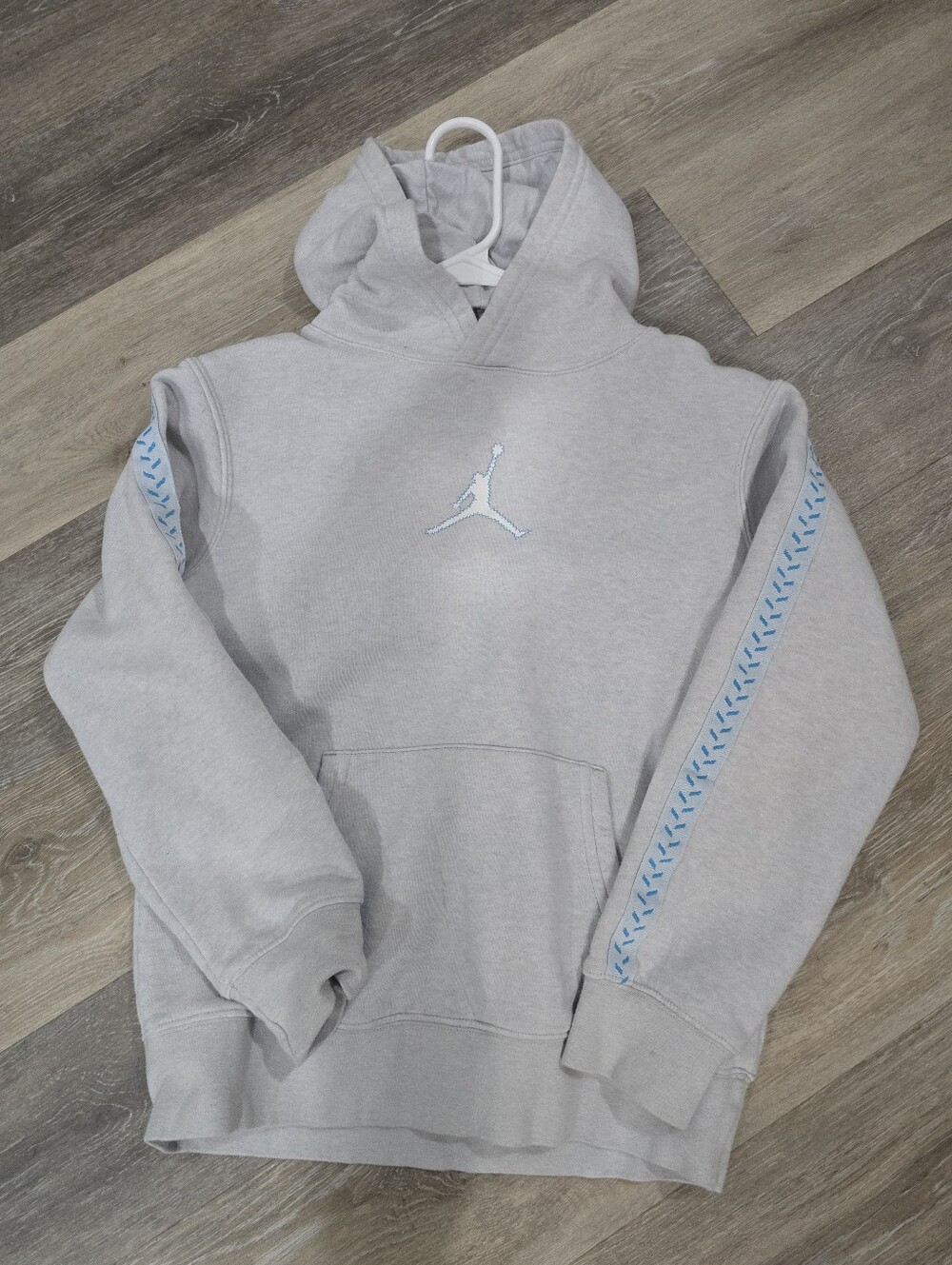 Jordan Light Gray Hoodie with Pale Blue Accents